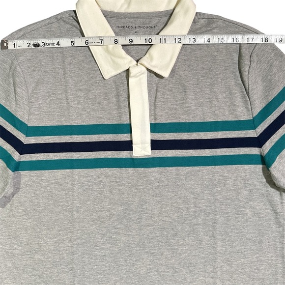 Threads 4 Thought Men's M Ashby Pique Polo Gray‎ Striped Sustainable Shirt | NEW - Picture 5 of 11